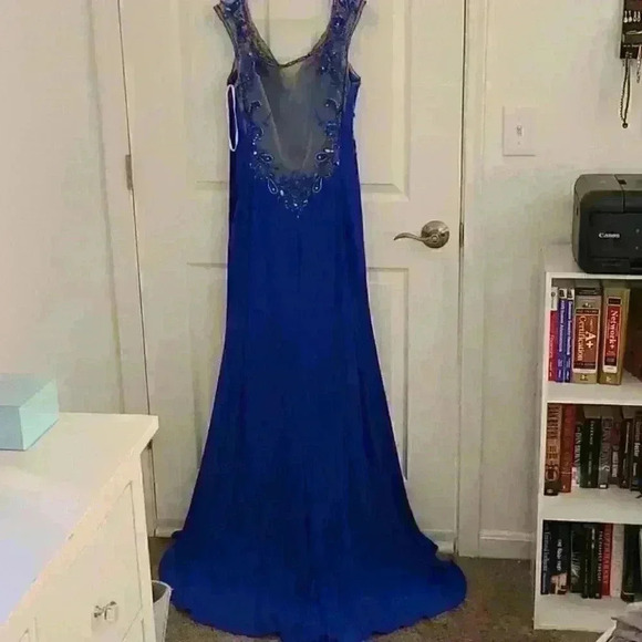 Navy Blue Beaded Alyce Paris Prom Dress - Picture 5 of 9